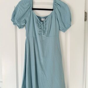Chic Light Blue Puff Sleeve Mini Dress